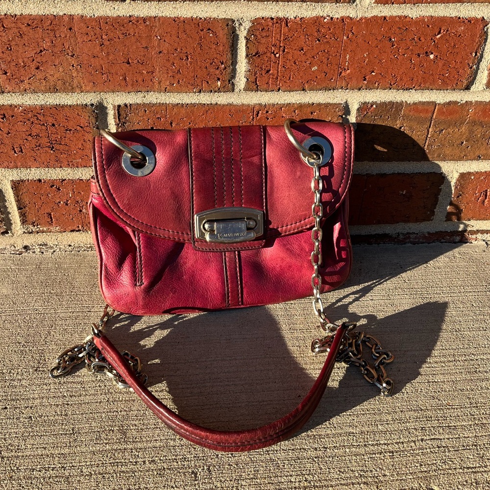 B Makowski Red Leather Crossbody Shoulder Bag Purse